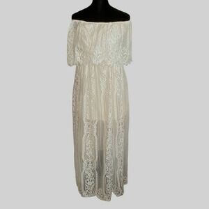 Baltic Born Womens Floral Lace Off Shoulder Maxi Dress Sz XS Ivory Boho Romantic